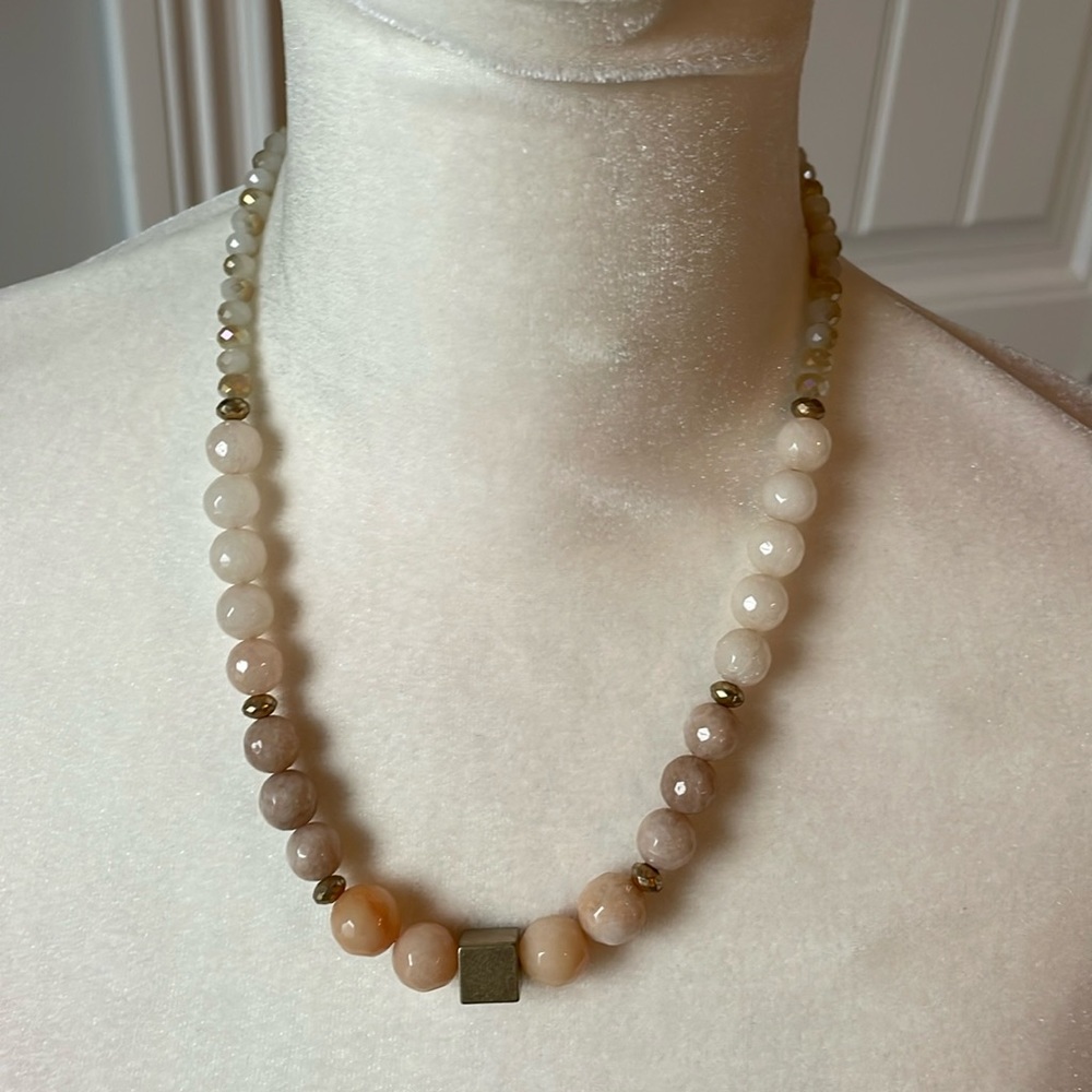 Warm tones / cream / gold bead statement necklace